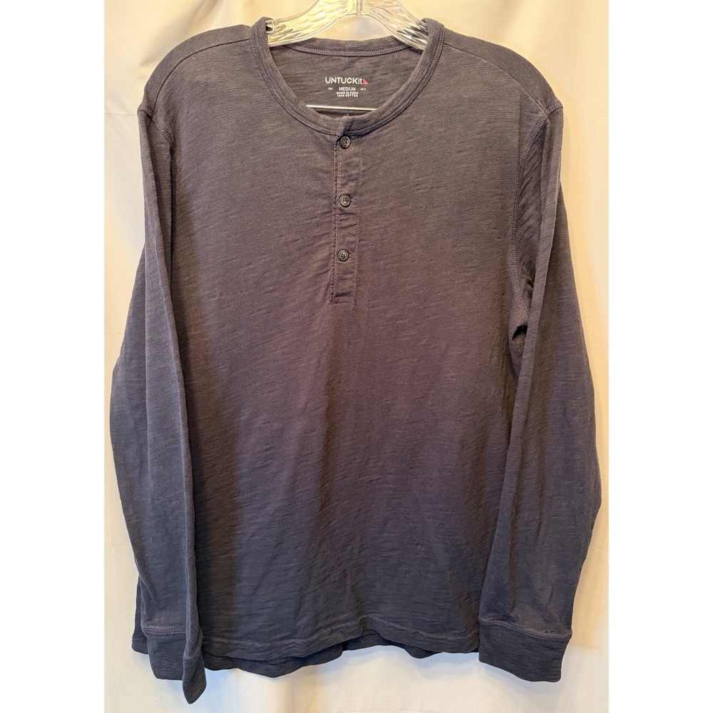 UNTUCKit Henley Shirt Men's Size Medium Navy Blue Slub Cotton Long Sleeve Yannik